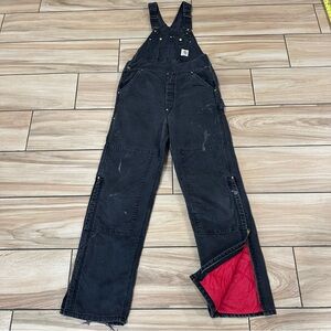 Vtg 90s Carhartt Overalls 36x34 Black R02 Insulated Distressed Double Knee USA